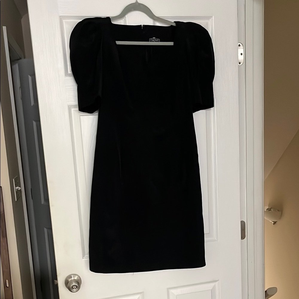 VINTAGE CACHET BY BARI PROTAS Black Puff Sleeve Sweetheart Dress